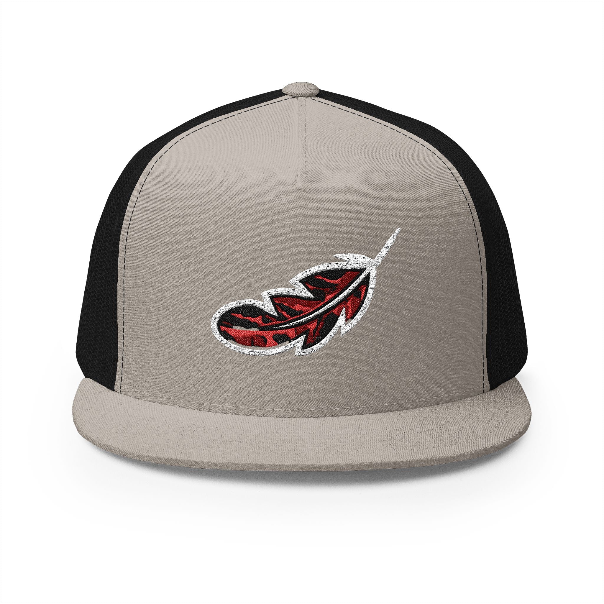 Camo Feather Embroidered Trucker Cap