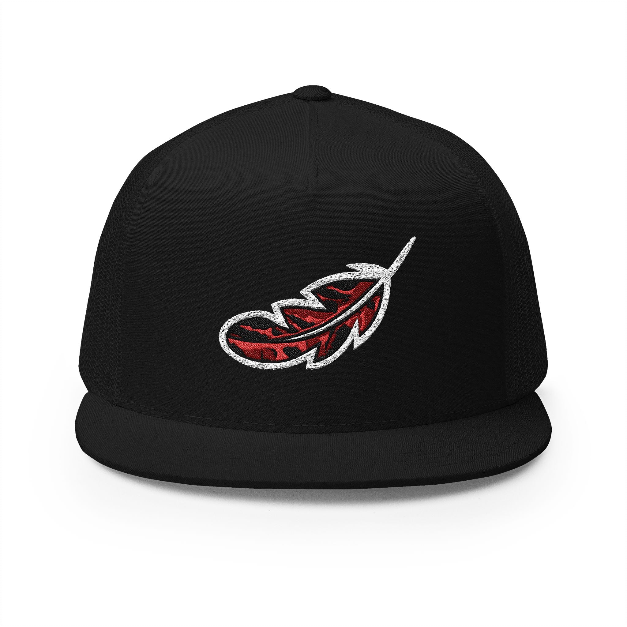 Camo Feather Embroidered Trucker Cap